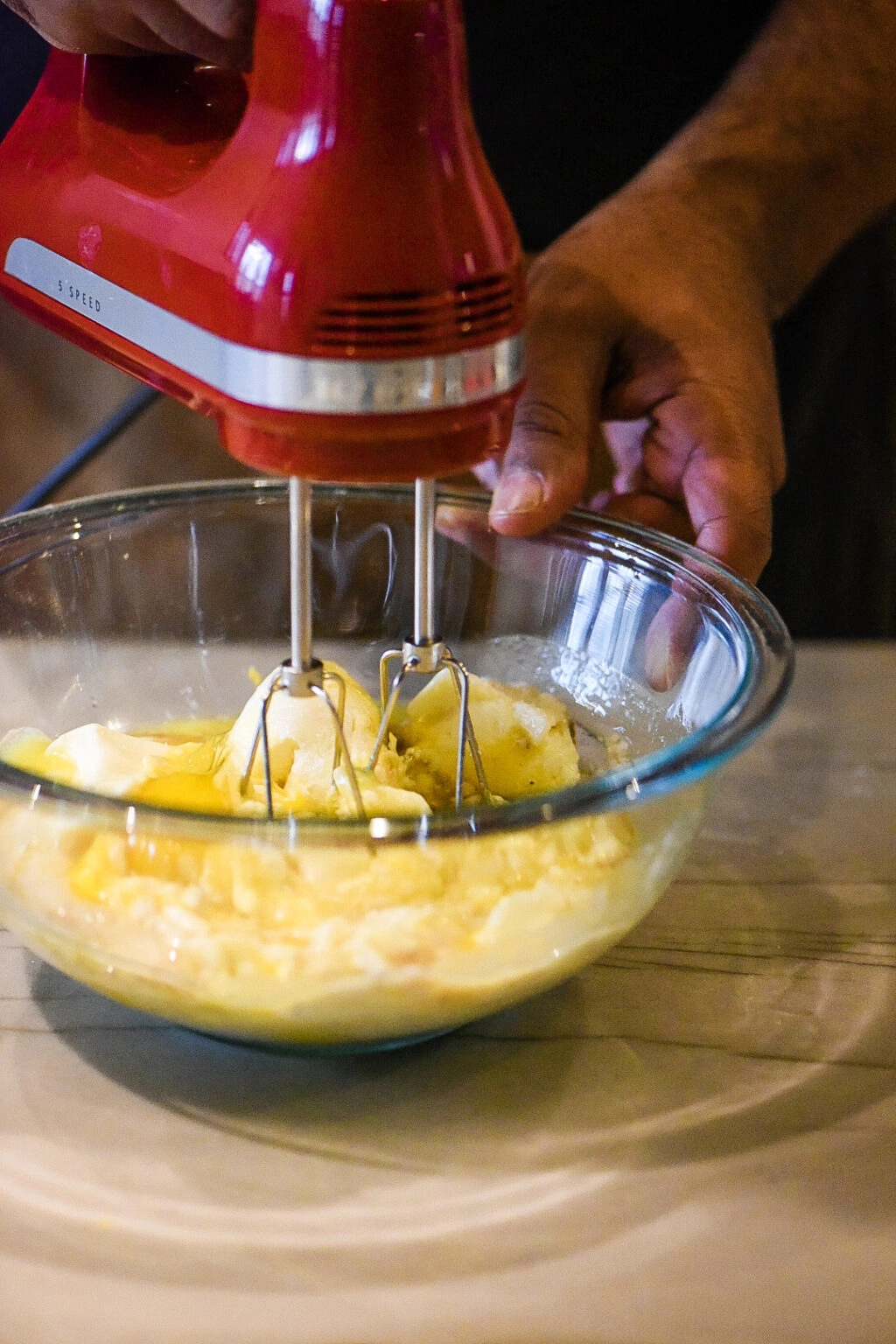 Blending all ingredients together to make Lemon Ricotta Pancakes