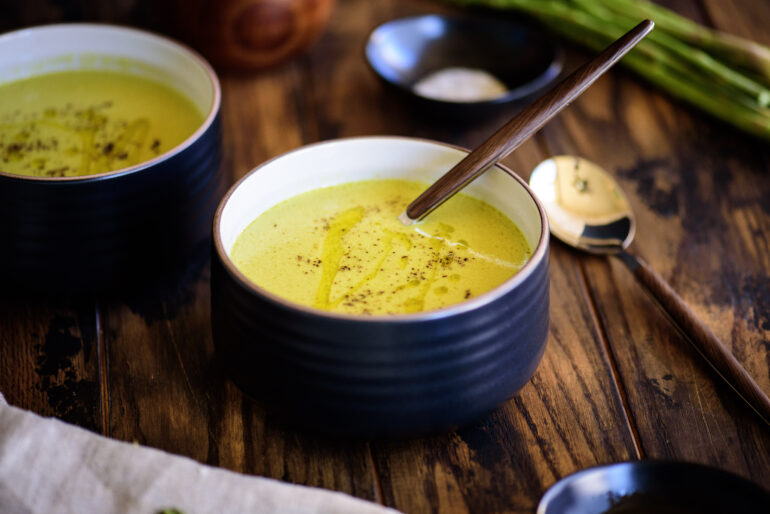 black truffled cream of asparagus soup