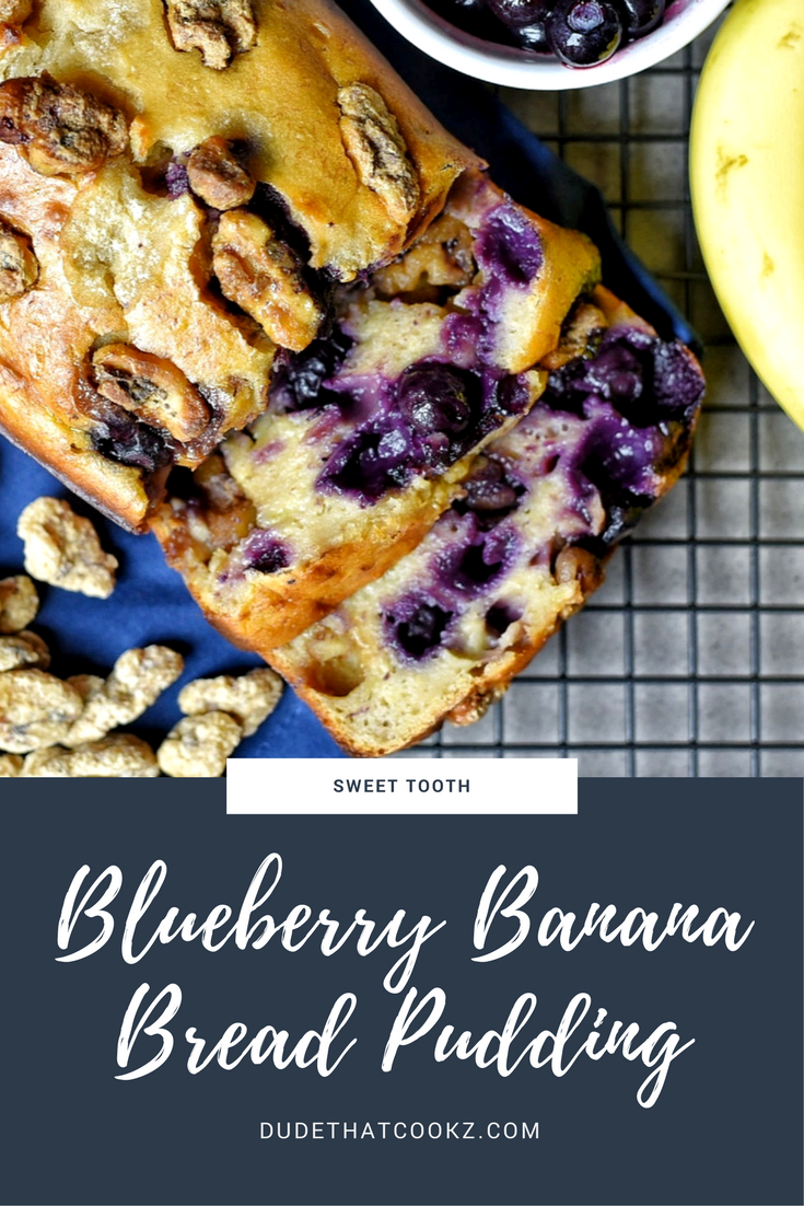 If you're a person who loves breading pudding and loves the taste of banana bread this blueberry banana bread pudding is the best of both worlds. #bananabread #recipes #breadpudding #blueberries #bananas