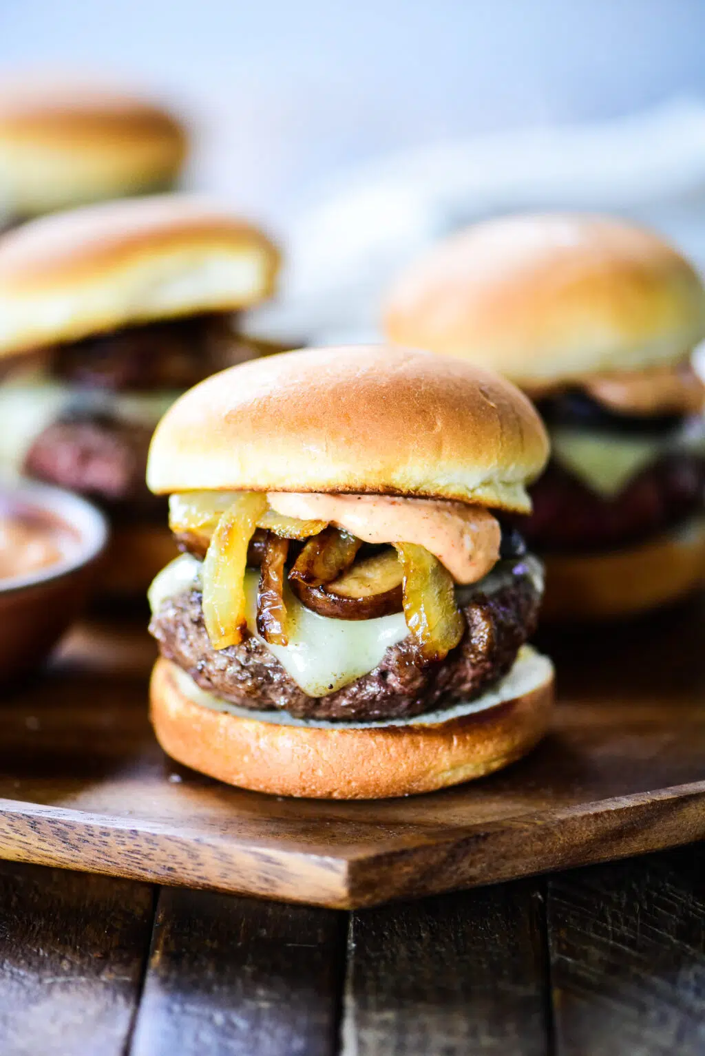 one mushroom and swiss slider with secret sauce