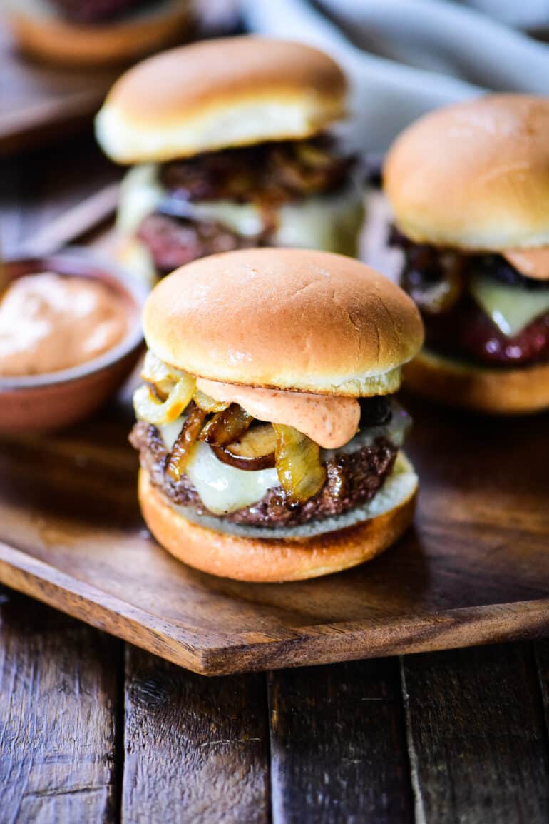 trio of mushroom and swiss sliders