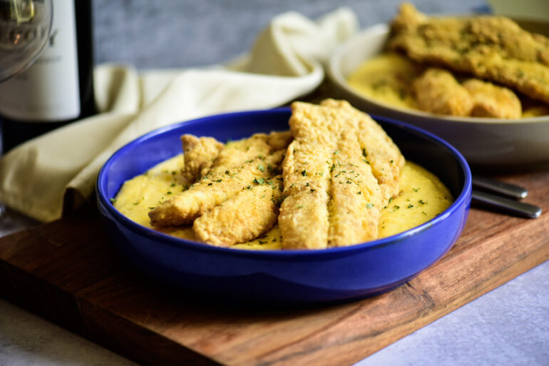 Cajun fried orange roughy with cheese grits