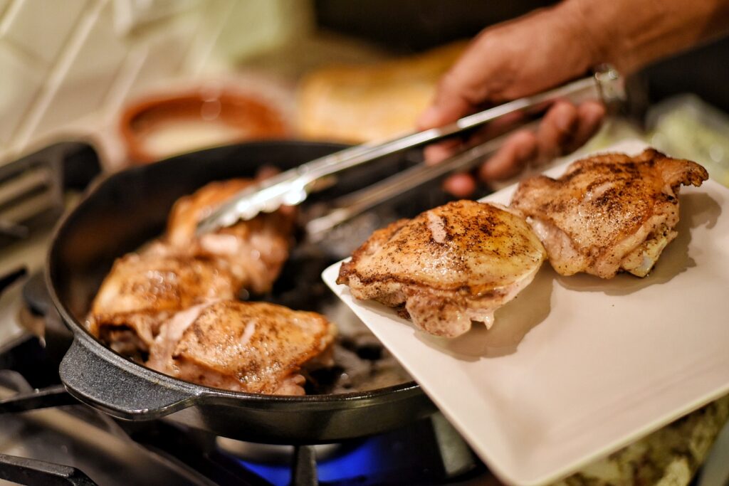 Pan Frying the Chicken Thighs