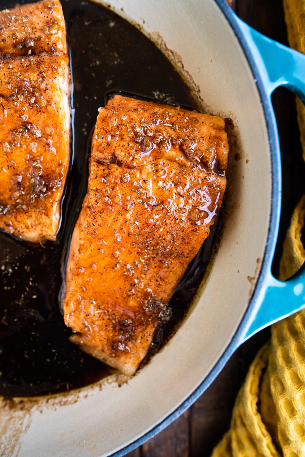 single piece of glazed steelhead trout