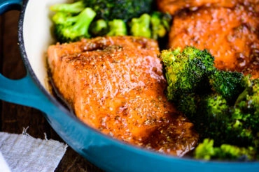 honey balsamic steelhead trout with roasted broccoli