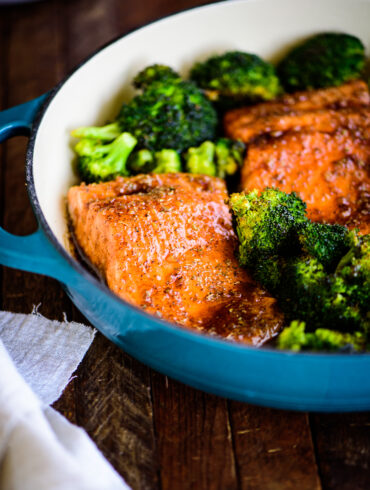 honey balsamic steelhead trout with roasted broccoli