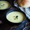 zucchini and sweet potato soup served with sourdough bread