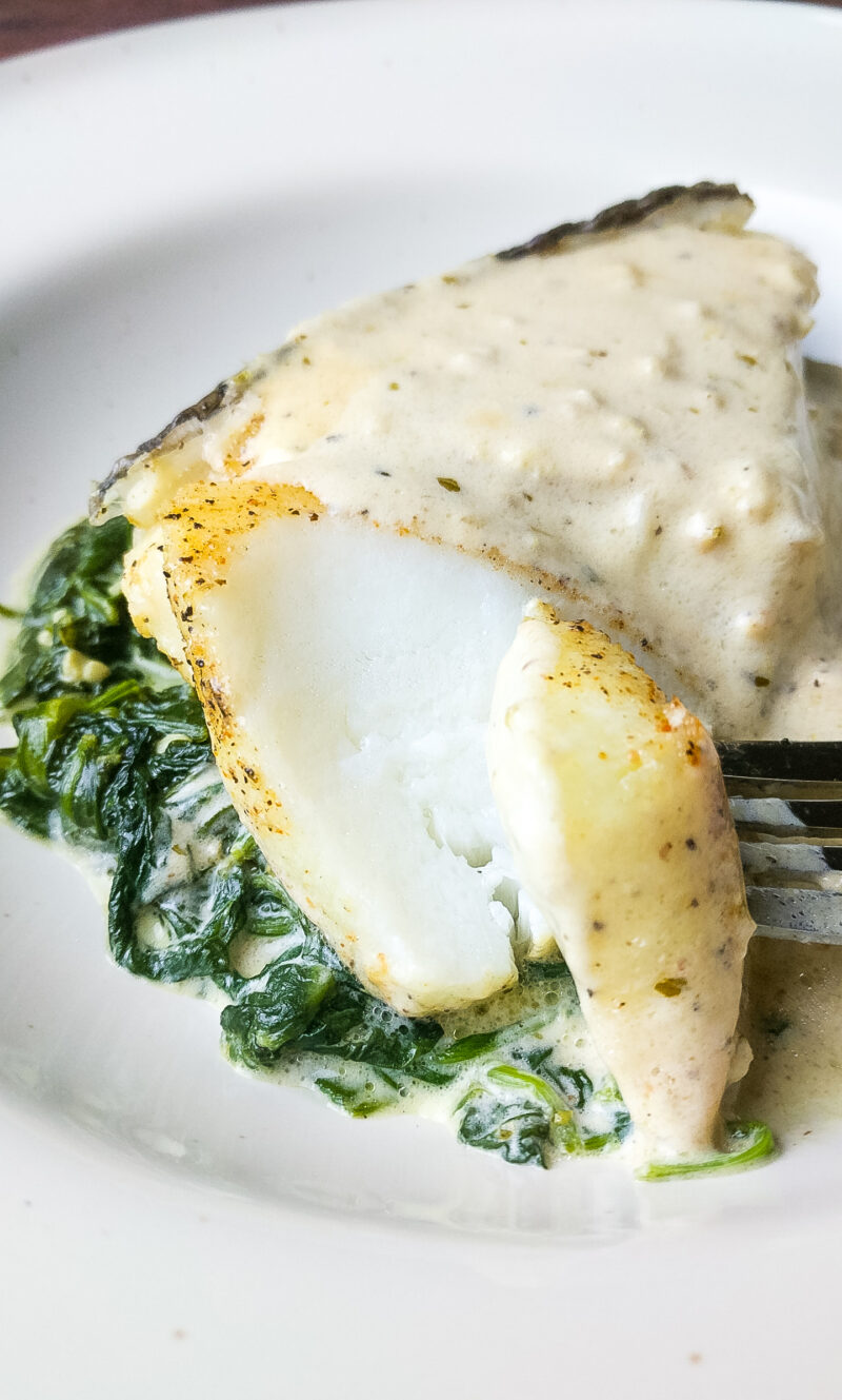FOIL BAKED CHILEAN SEA BASS WITH LEMON PARMESAN CREAM SAUCE