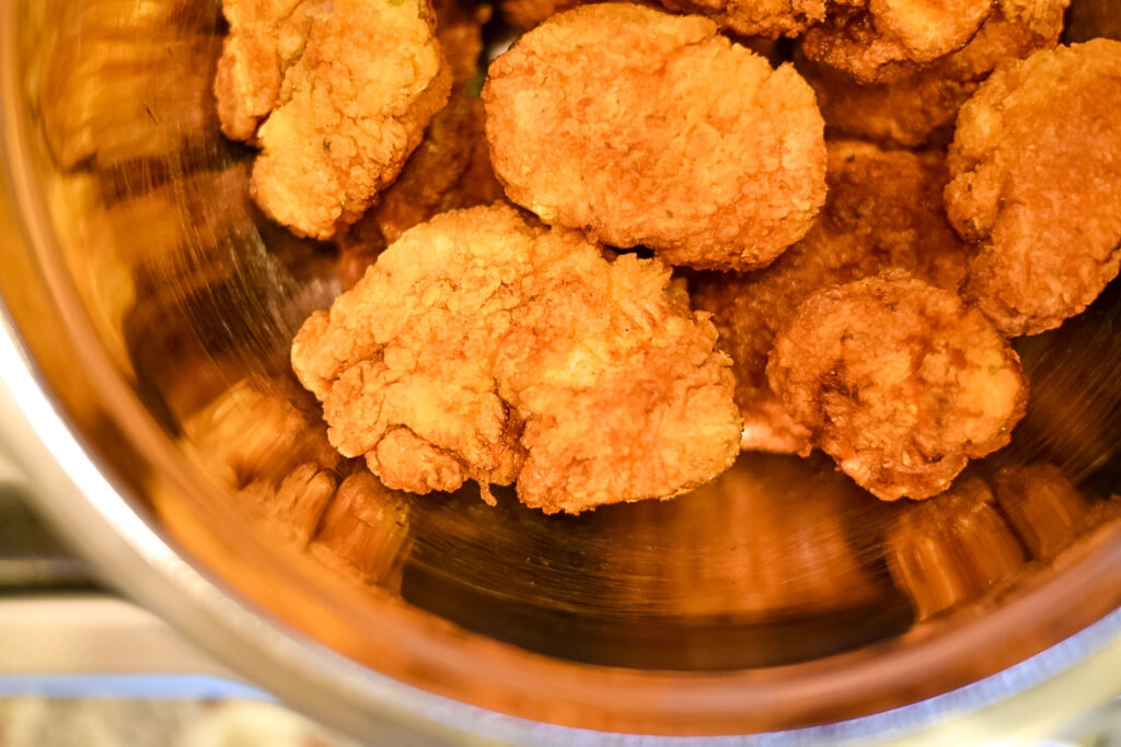 Up close and personal with my crispy chicken strips