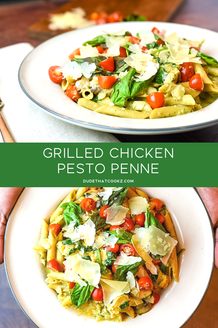 This Chicken Pesto Penne pasta dish is much healthier than the average creamy pasta dish and it's packed full of of fresh ingredients. It's quick and easy to prepare and makes the perfect leftovers! #pasta #penne #grilledchicken #pennepasta #pesto #chickenpesto #pastarecipes