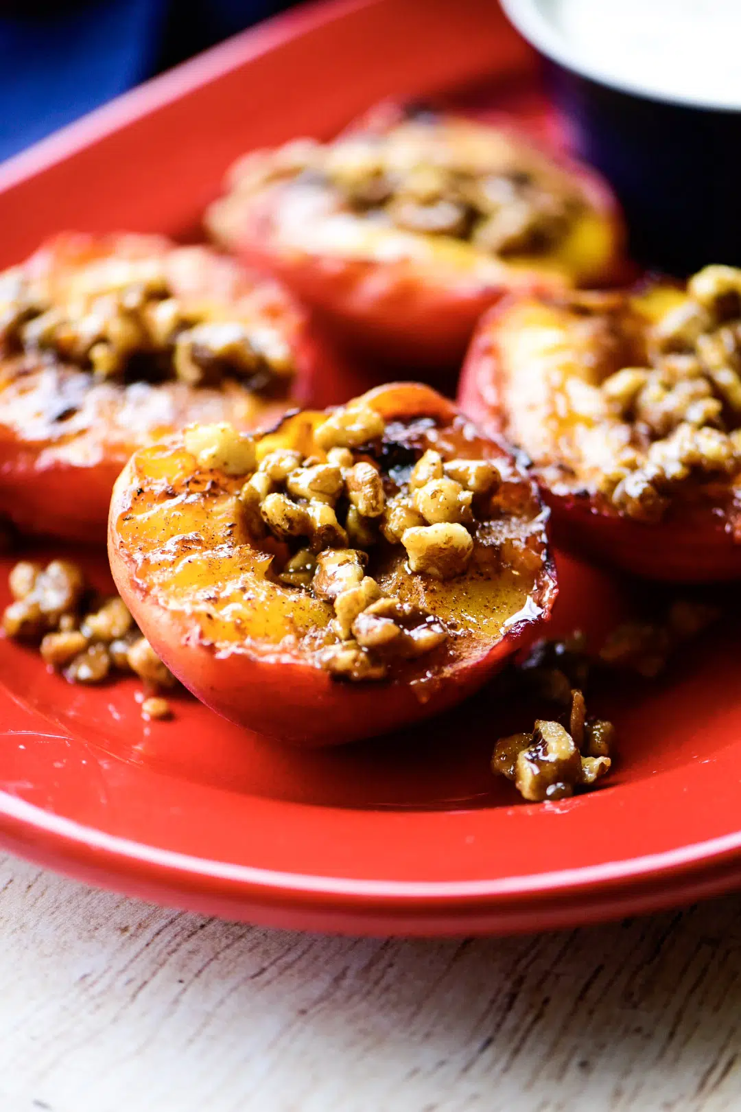 grilled peaches with candied walnuts