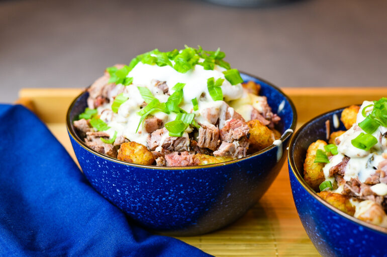 bowl of loaded brisket tater tots