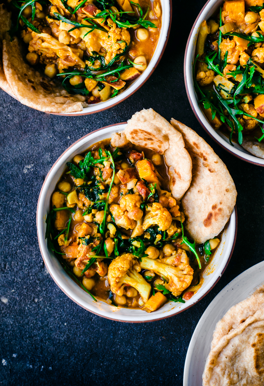 Cauliflower, Sweet Potato, Chickpea Curry by Occasionally Eggs