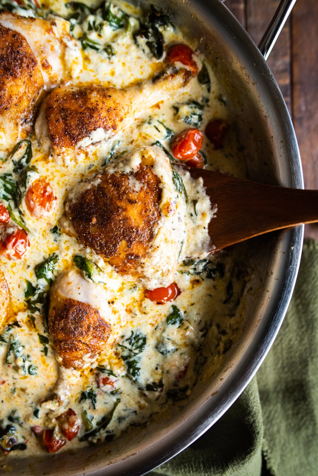 pan filled with creamy tuscan chicken