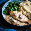 creamy chicken marsala with mashed potatoes and spinach