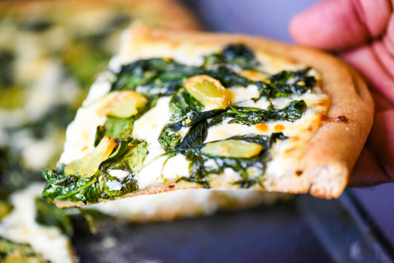 Roasted Garlic and Spinach Parmesan Pizza