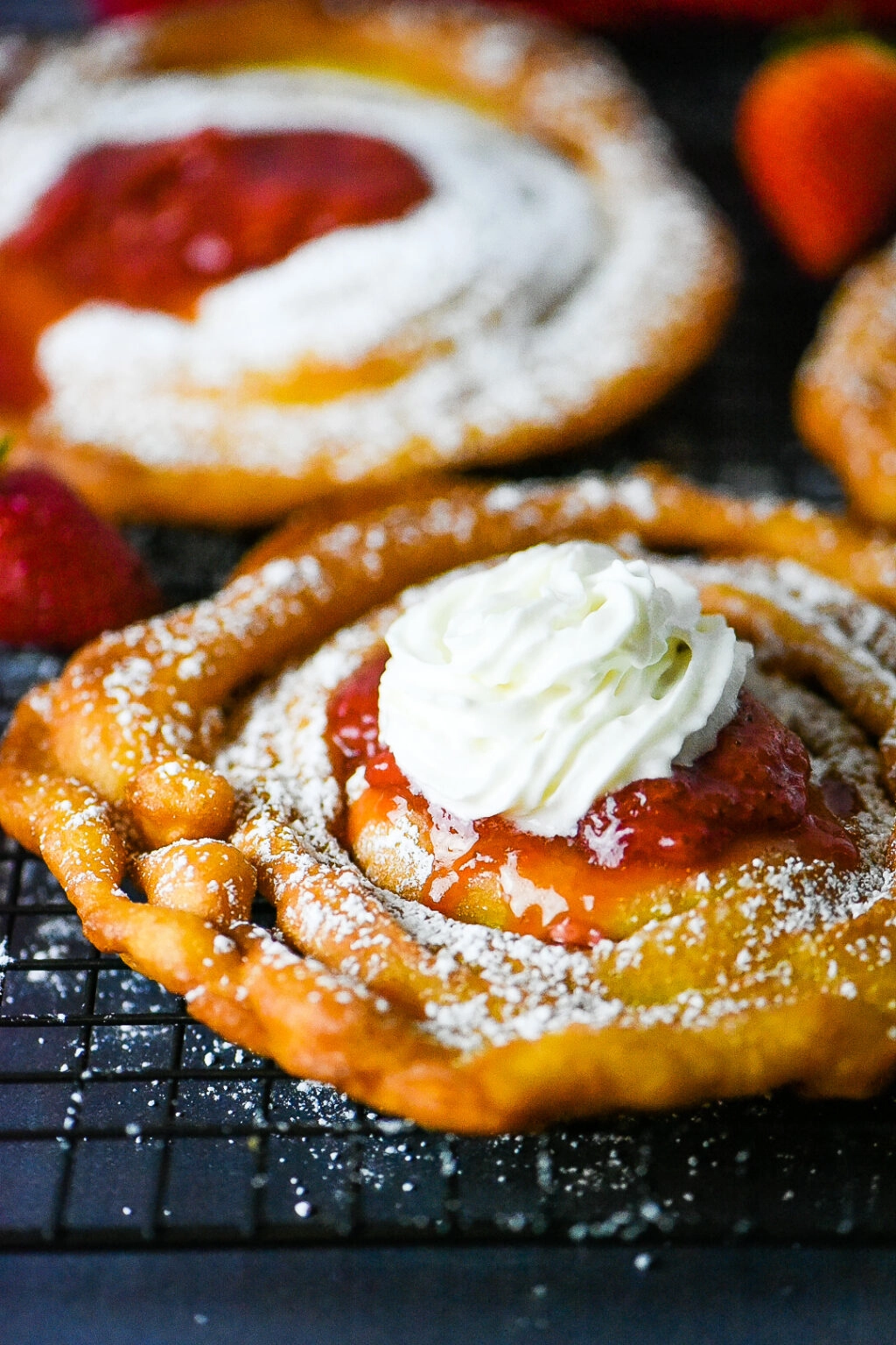 Funnel Cake with Homemade Strawberry Sauce