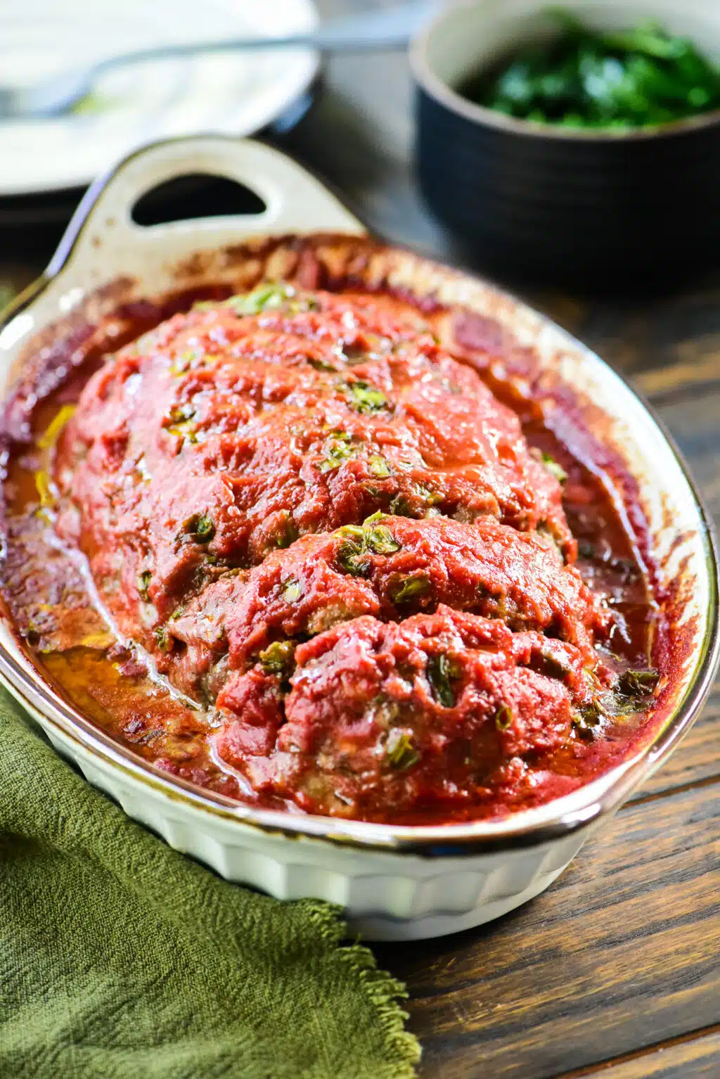 slide meatball in casserole dish