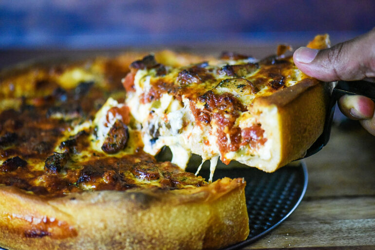 Cajun Chicken Sausage Deep Dish Pizza Pie