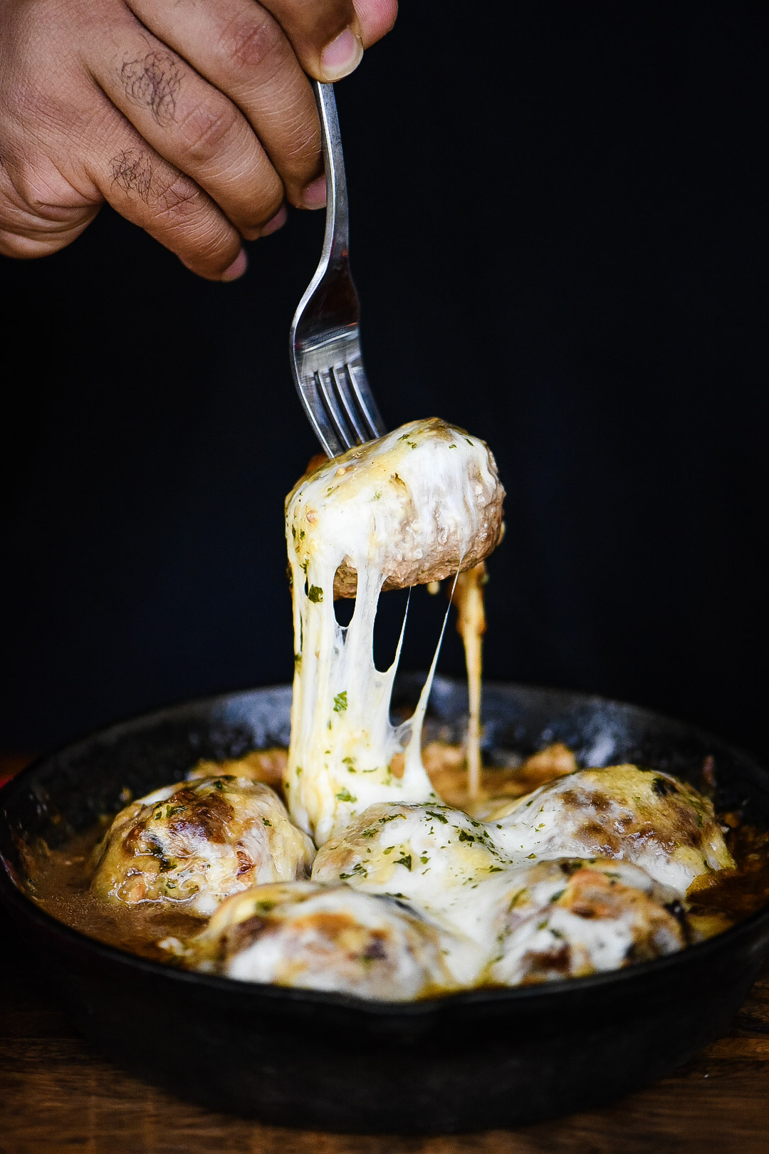 French Onion Gouda Stuffed Meatballs