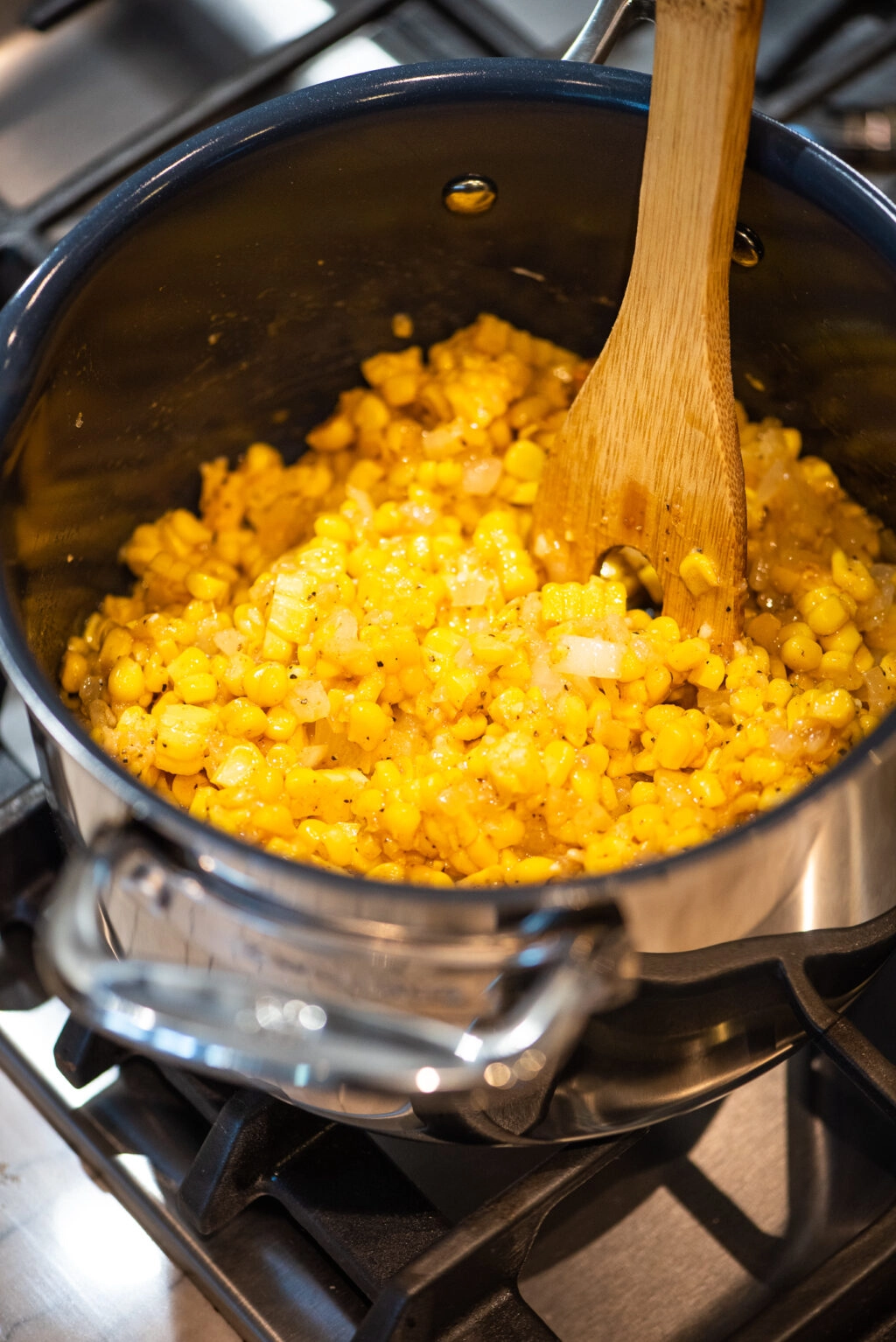 Creamed corn before adding cream, milk, and cheese