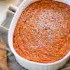 carrot souffle sprinkled with powdered sugar