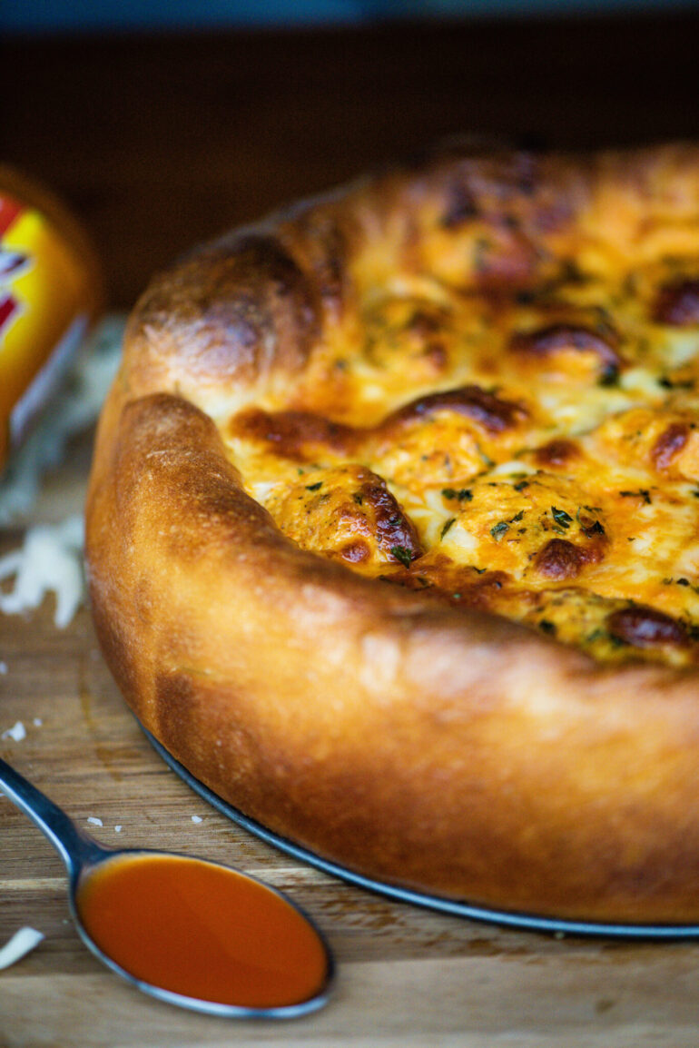Buffalo Chicken Meatball Pizza