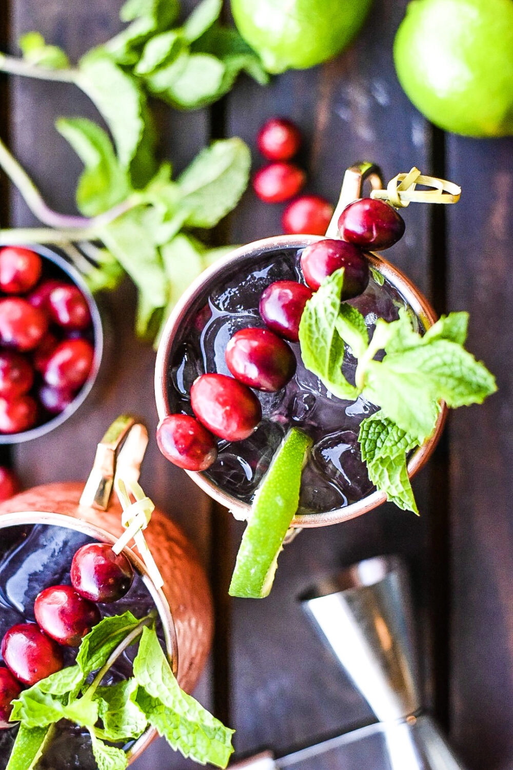 Overhead shot of cranberry moscow mule