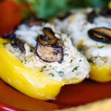 Creamy Rice and Mushroom Stuffed Bell Peppers