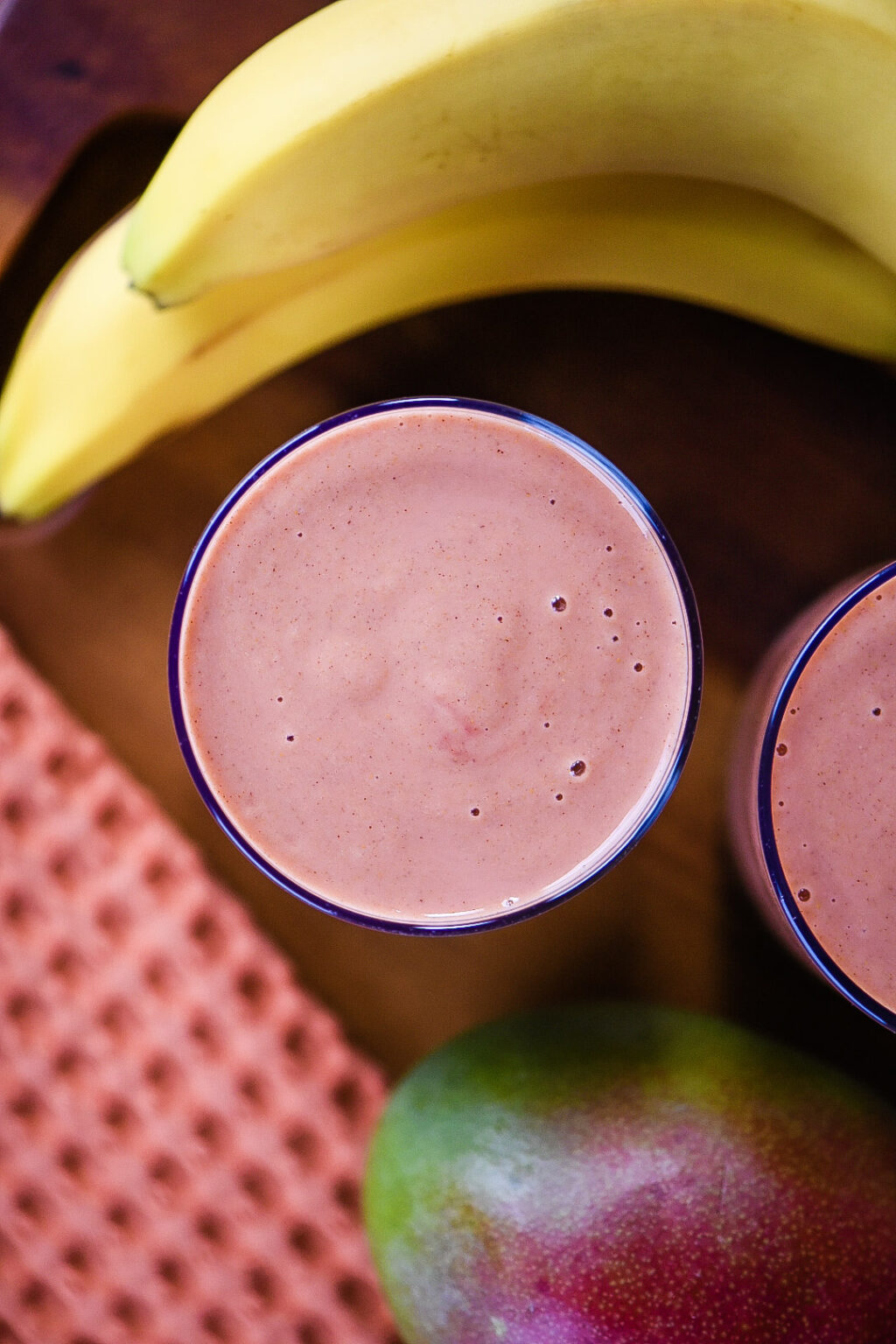 Overhead shot of a mango smoothie