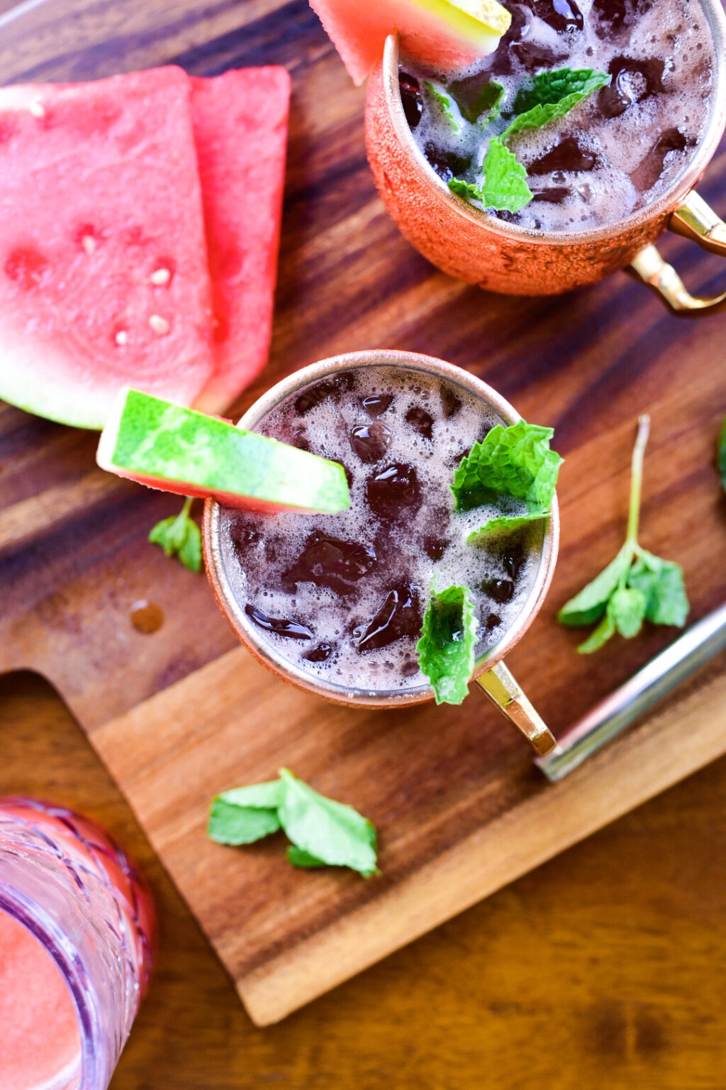 Overhead shot of Watermelon Moscow Mule Cocktail