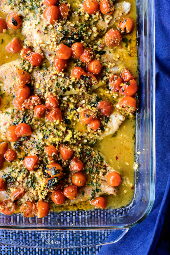 Baked Flounder with Tomatoes and Basil Dude That Cookz