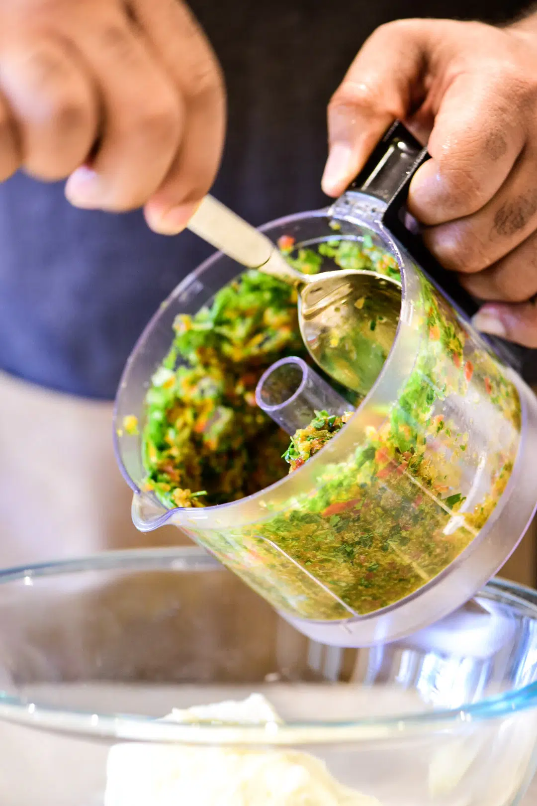 Chopping ingredients in food processor