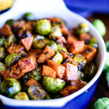 Roasted Sweet Potatoes &amp; Brussels Sprouts with Honey-Balsamic Glaze-image