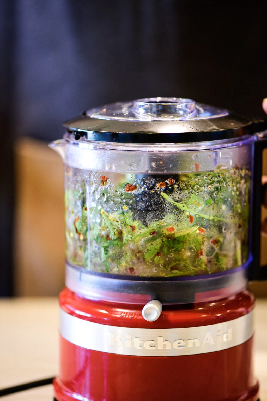 Making chimichurri in food processor