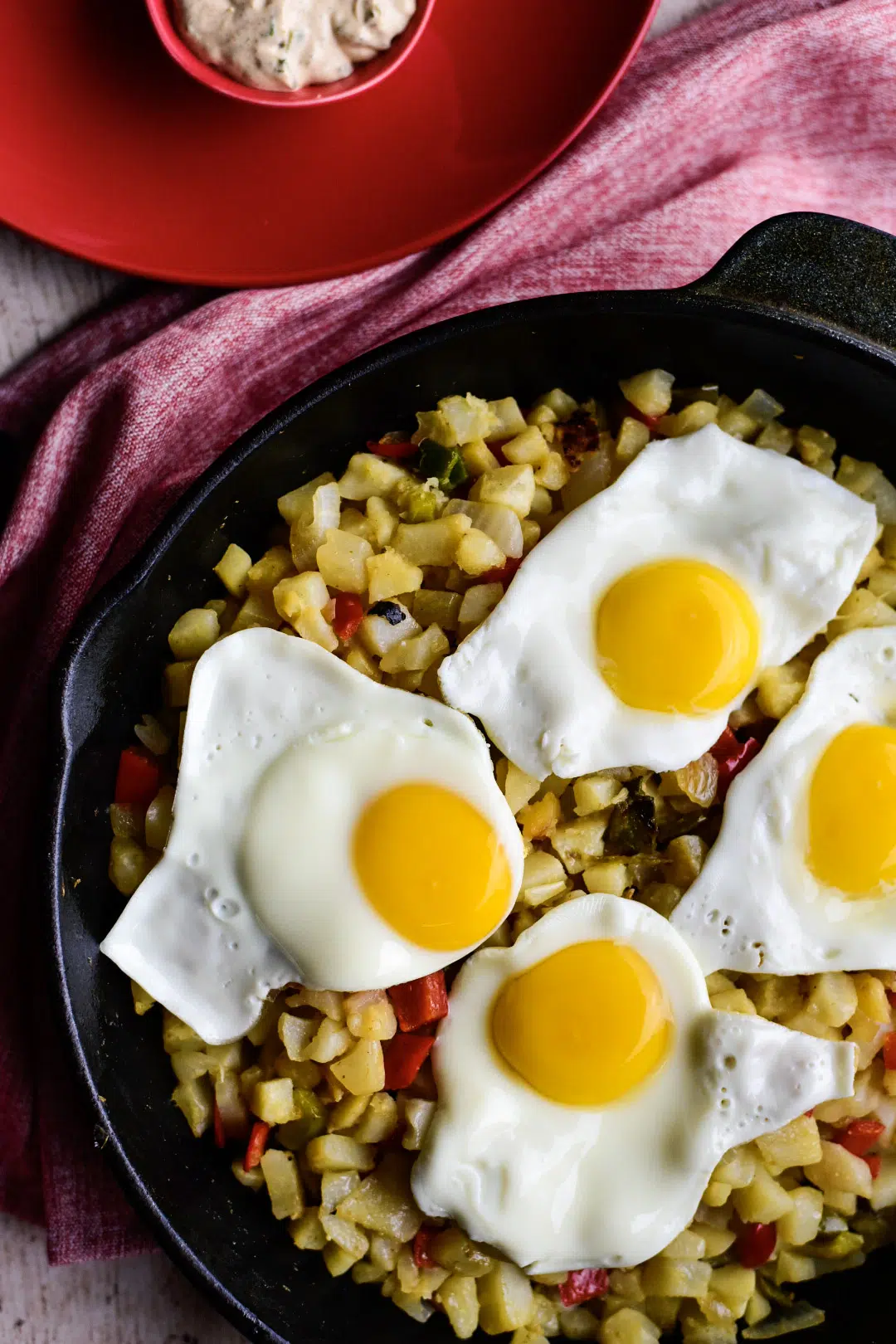 Overhead shot of Serving of Vegetable Breakfast Skillet without sauce