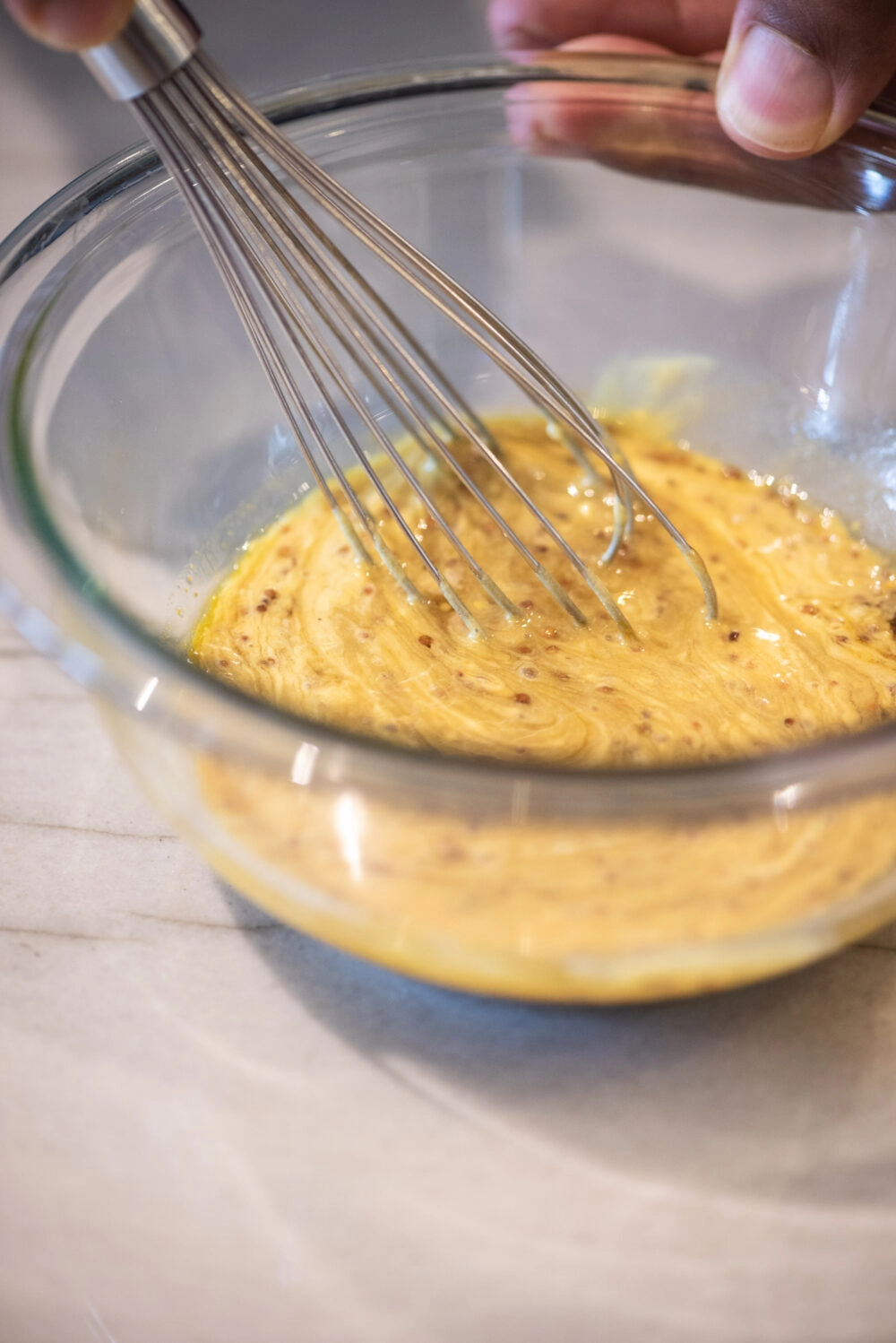 making honey-mustard glaze for salmon