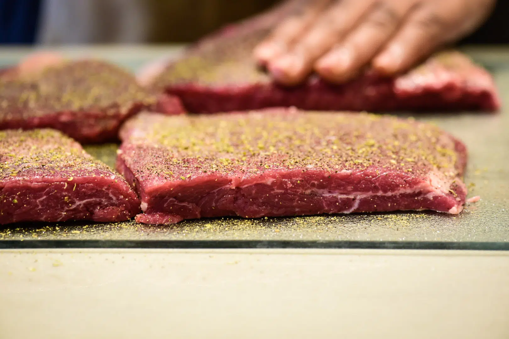 Slice flank steak for Searing flank steak in cast iron for Chopping herbs for Italian beef ragu recipe