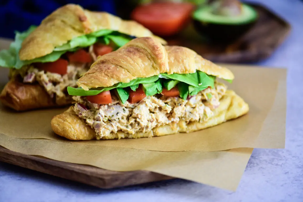 Classic Chicken Salad Sandwich made with shredded chicken and other fresh ingredients
