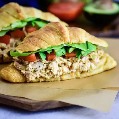 Classic Chicken Salad Sandwich made with shredded chicken and other fresh ingredients