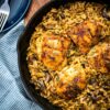 Chicken thighs with creamy mushroom orzo