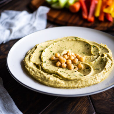 Avocado hummus with fresh vegetables for snacking