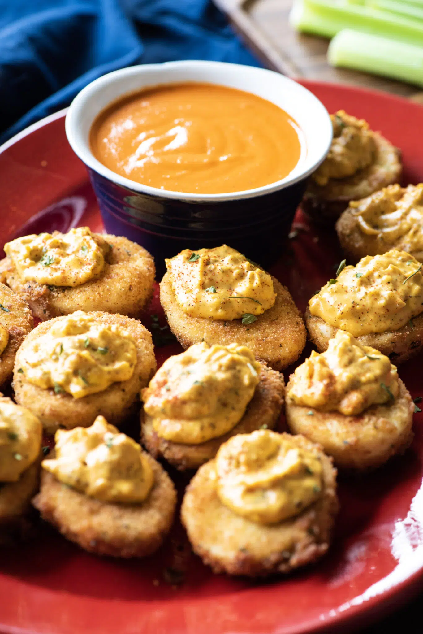 Buffalo fried deviled eggs