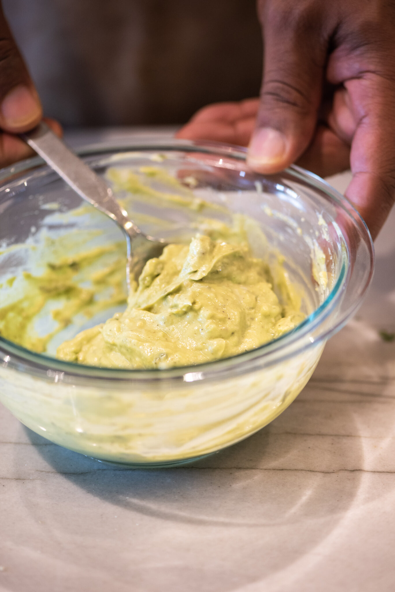 Making the avocado cream sauce