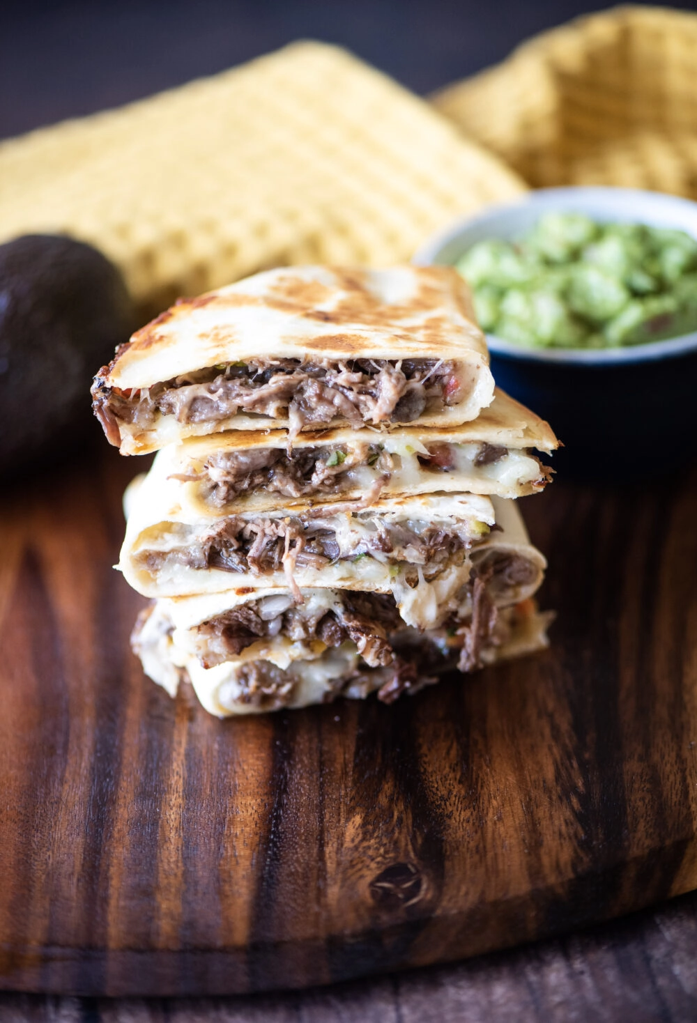 short rib quesadillas served with guacamole