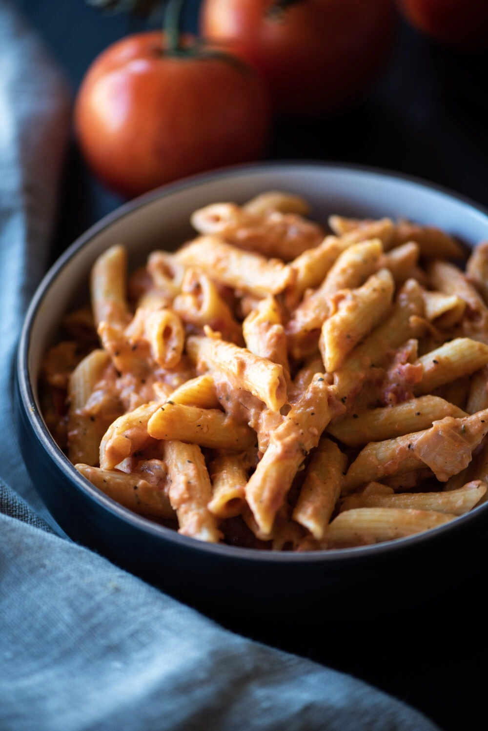 Close of of bowl of penne alla vodka