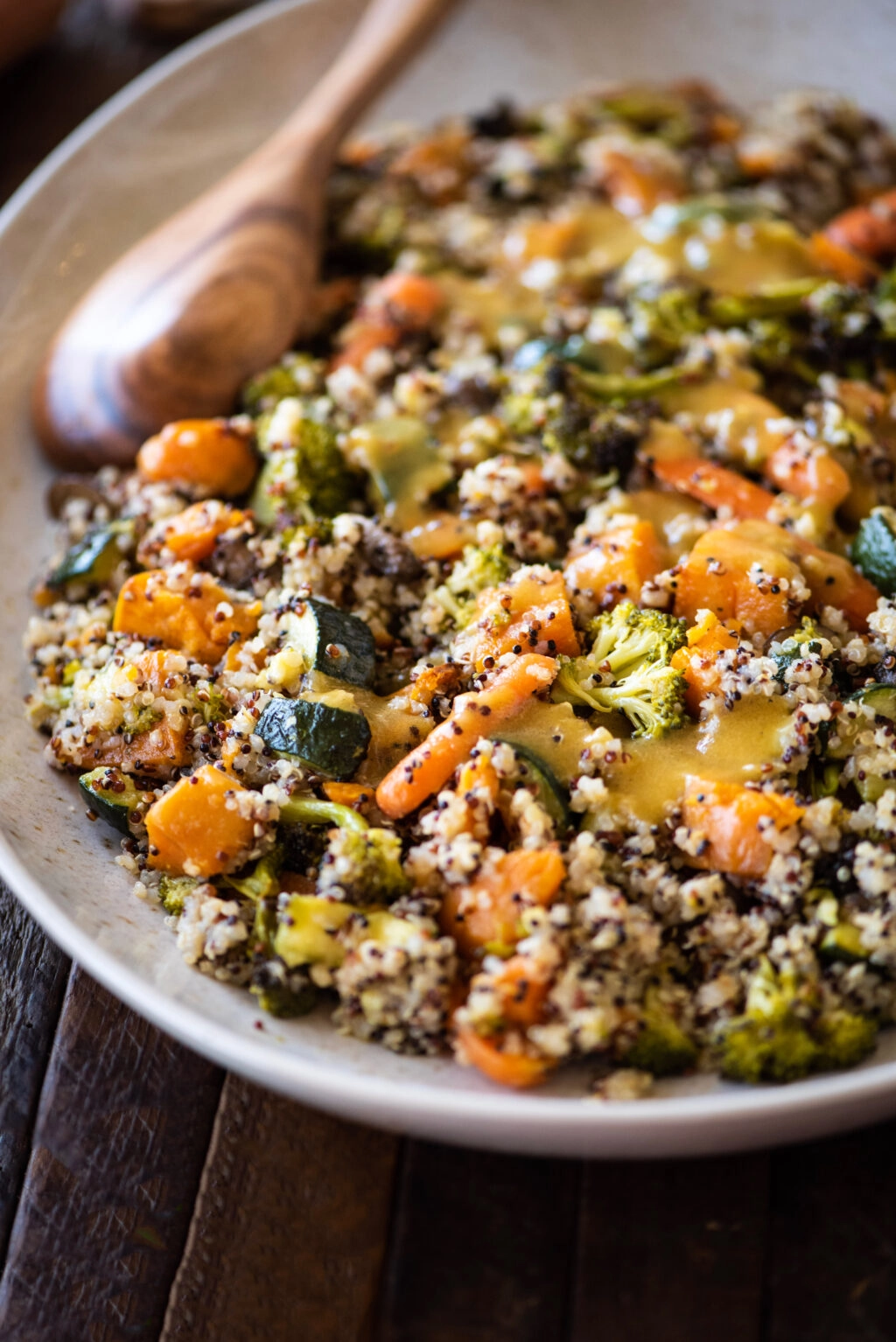 quinoa with roasted vegetables topped with home dressing