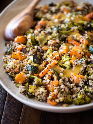 quinoa with roasted vegetables topped with home dressing