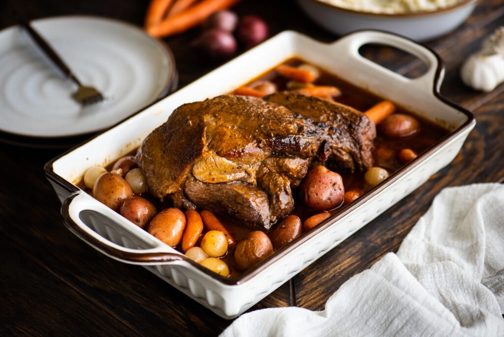 braised lamb with potatoes, carrots, and pearl onions