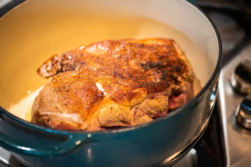 searing leg of lamb in Dutch oven